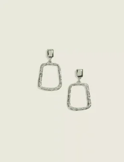 Silvertone Square Drop Earrings Silver