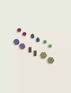 Multi-Color Goldtone & Druzy Earring 6-Pack Gold