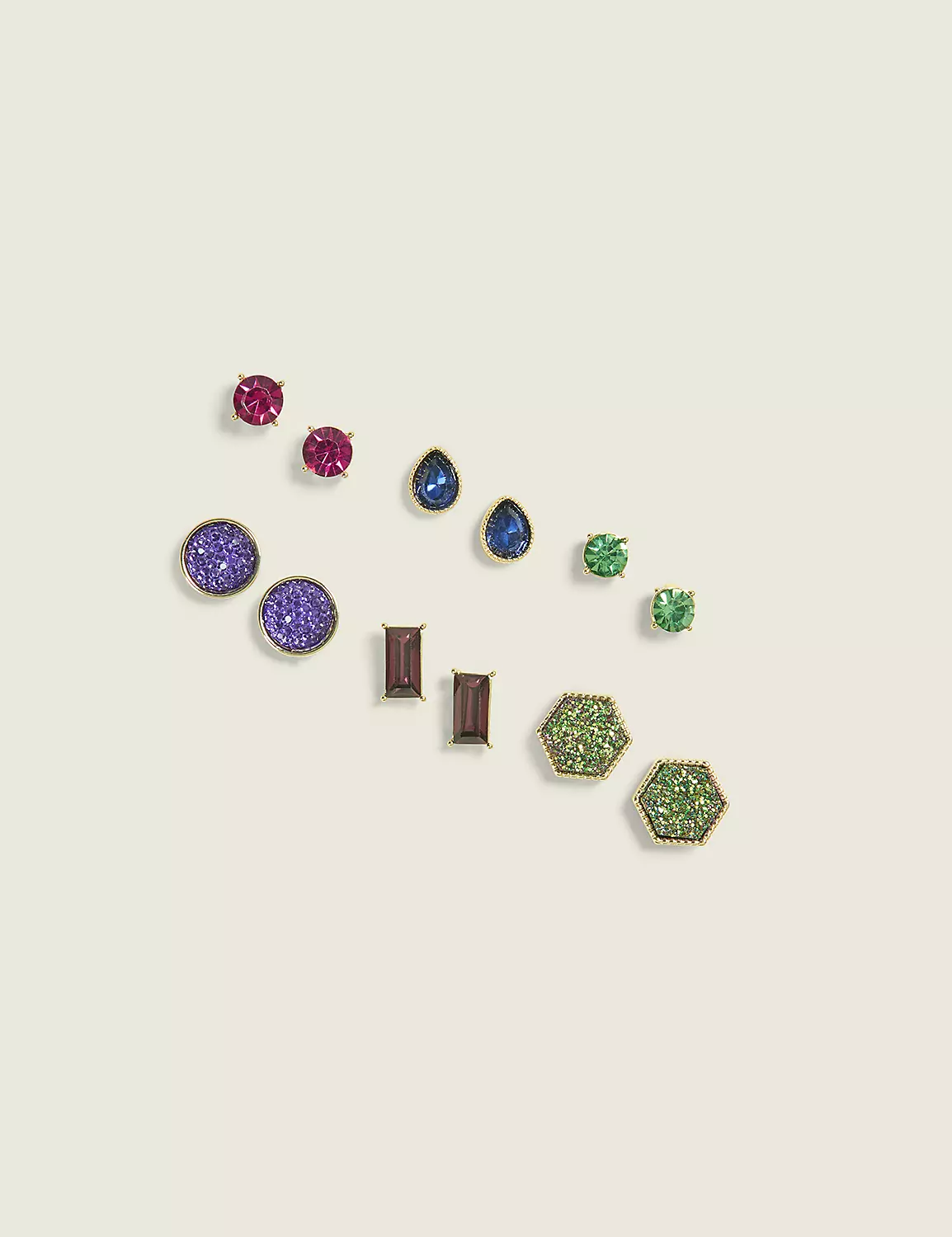 Multi-Color Goldtone & Druzy Earring 6-Pack Gold 3 Multi-Color Goldtone & Druzy Earring 6-Pack Gold