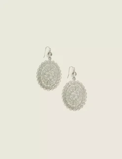 Silvertone Western Filigree Drop Earrings Silver