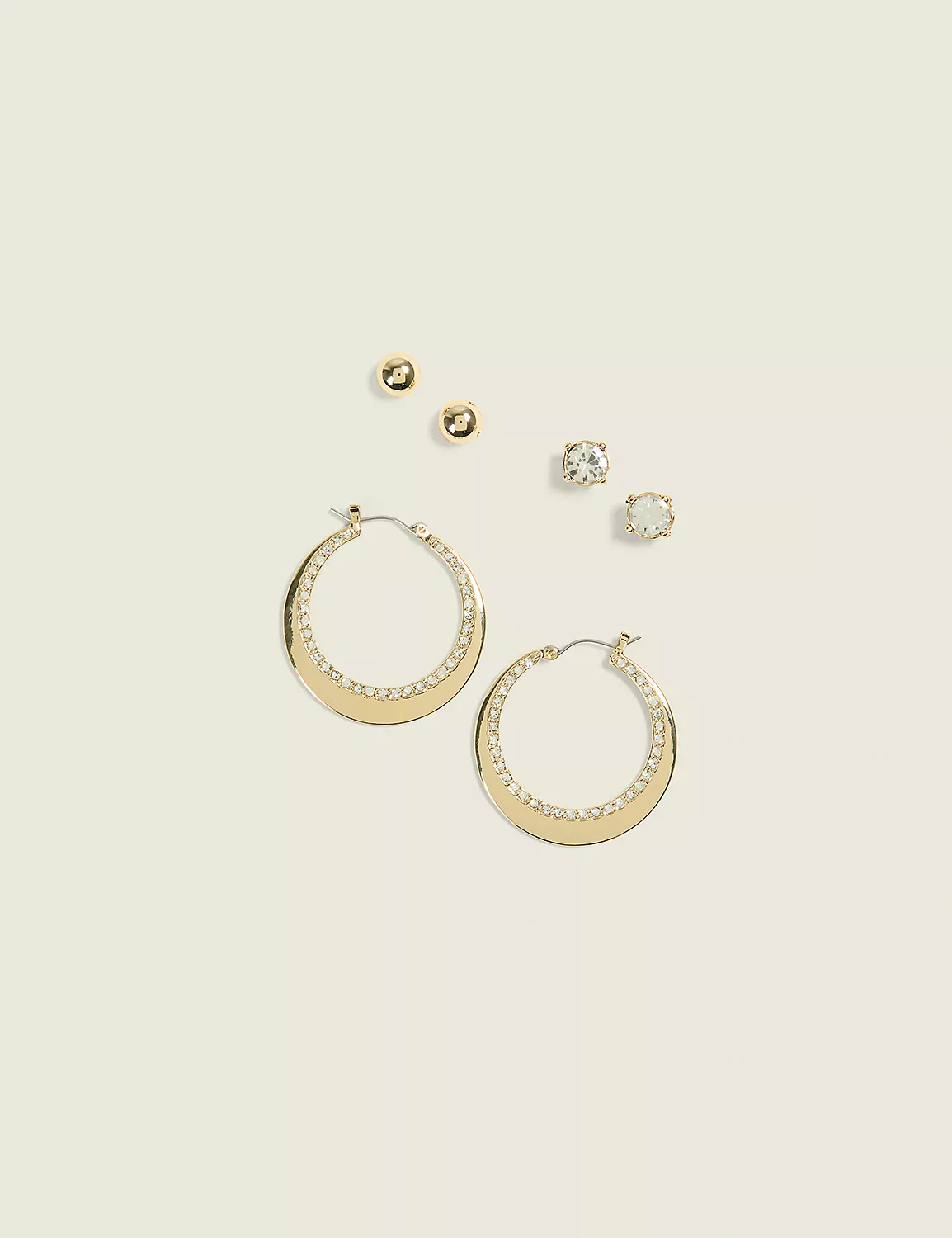 Goldtone & Pave Earring 3-Pack Gold 3 Goldtone & Pave Earring 3-Pack Gold