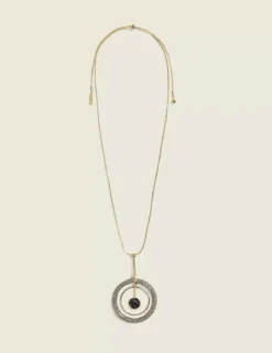 Grey & Pave Circle Pendant Necklace Gold