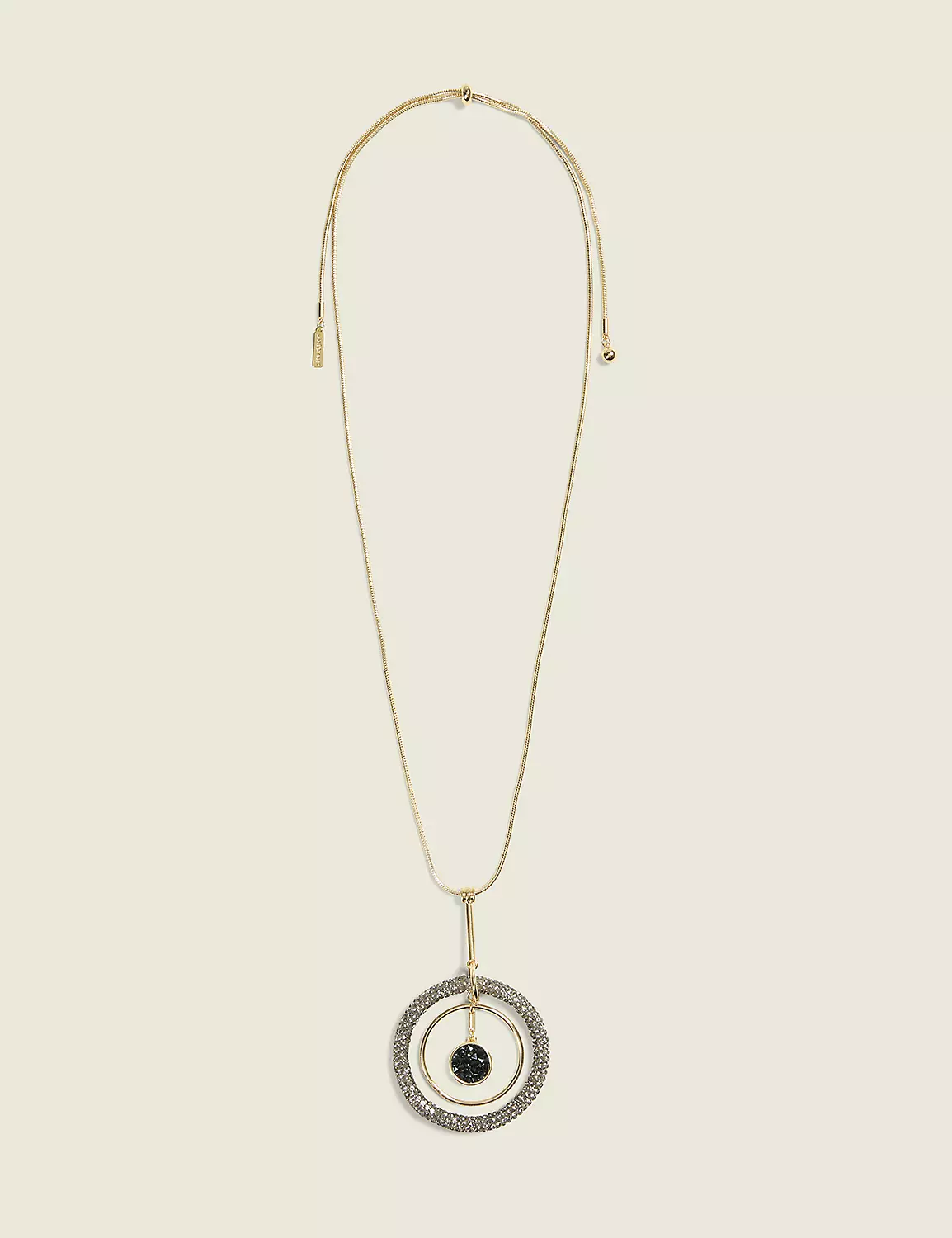 Grey & Pave Circle Pendant Necklace Gold 3 Grey & Pave Circle Pendant Necklace Gold