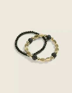 Black & Goldtone Stretch Bracelet 2-Pack Gold