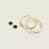 Goldtone Hoop & Black Druzy Earring Set Gold 2 Goldtone Hoop & Black Druzy Earring Set Gold -Lanebryant Shop 413176 0000005237