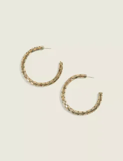 Neutral Embellished Hoop Earrings Gold