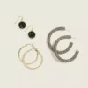 Grey & Pave Hoop Earring 3-Pack Gold -Lanebryant Shop 413179 0000005237