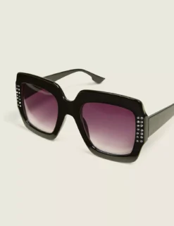 Embellished Square Sunglasses Black