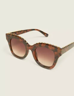 Stud Cateye Sunglasses Tortoiseshell Print