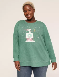 Snoopy & Woodstock Graphic Sweatshirt Dark Green -Lanebryant Shop 413333 0000028202
