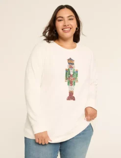 Sequin Nutcracker Graphic Sweatshirt Off White 9 Sequin Nutcracker Graphic Sweatshirt Off White -Lanebryant Shop 413374 0000012182