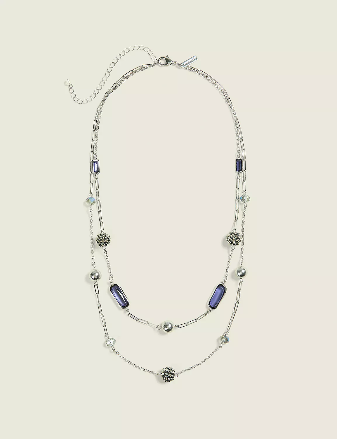 Blue & Silvertone Beaded Multi-Row Necklace Silver 3 Blue & Silvertone Beaded Multi-Row Necklace Silver