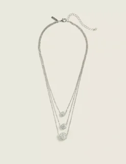 Silvertone Fireball Multi-Row Necklace Silver