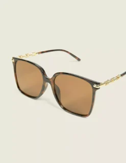 Tort Chain Square Sunglasses Tortoiseshell Print